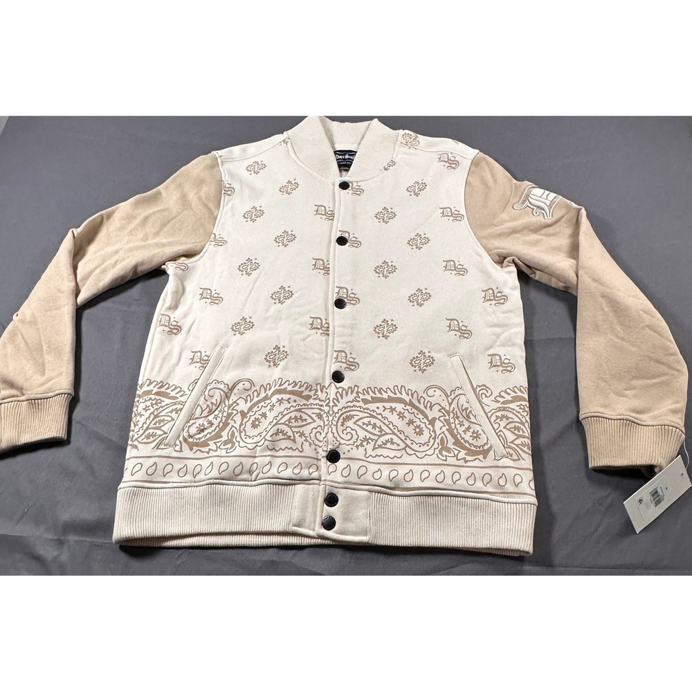Dogg Supply Snoop Dogg Mens Paisley Monogram Varsity Jacket Cream Tan Medium NEW